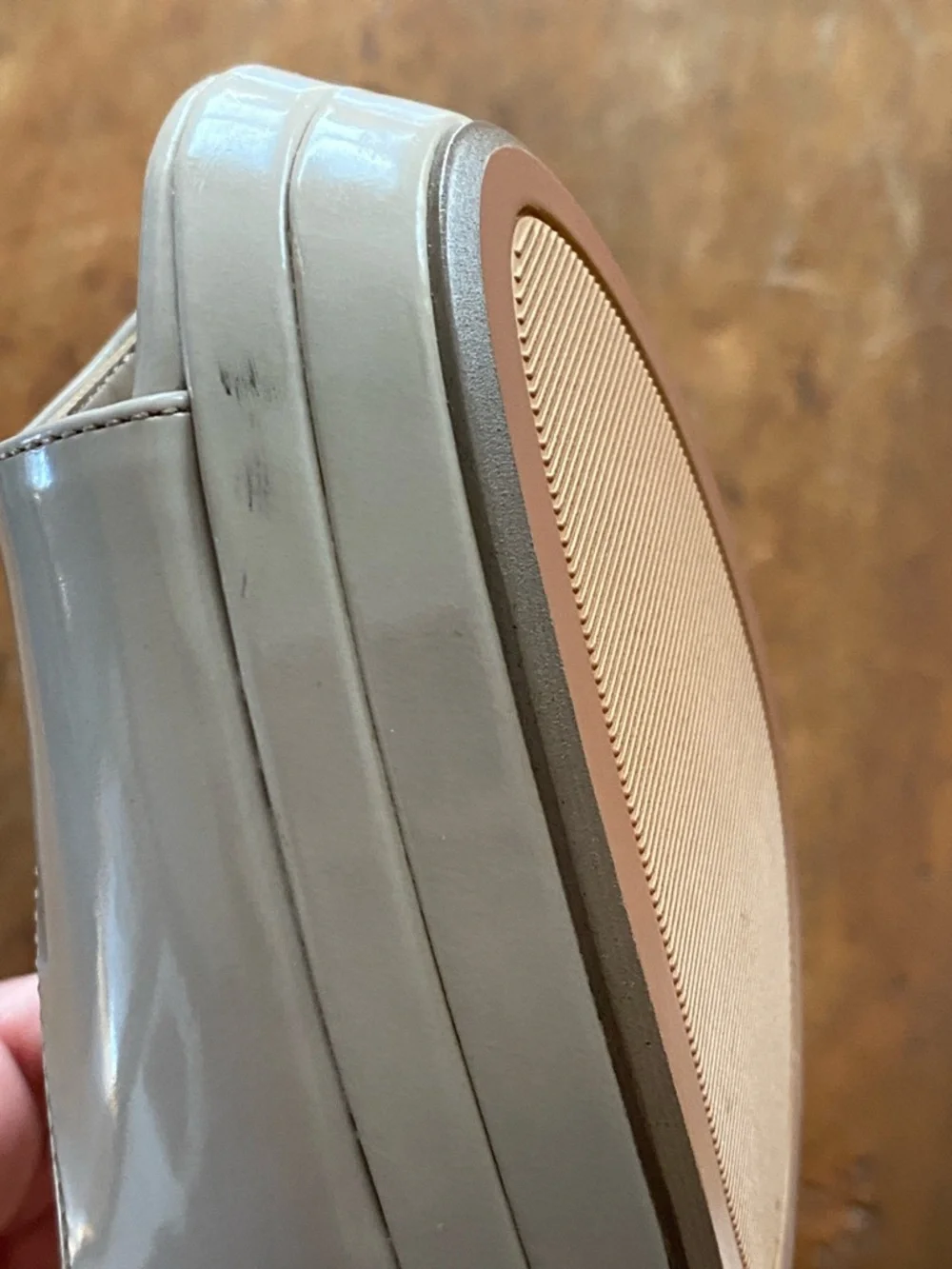 Nine West Taupe Patent Peep-Toe Slingback Heels - Picture 10 of 15